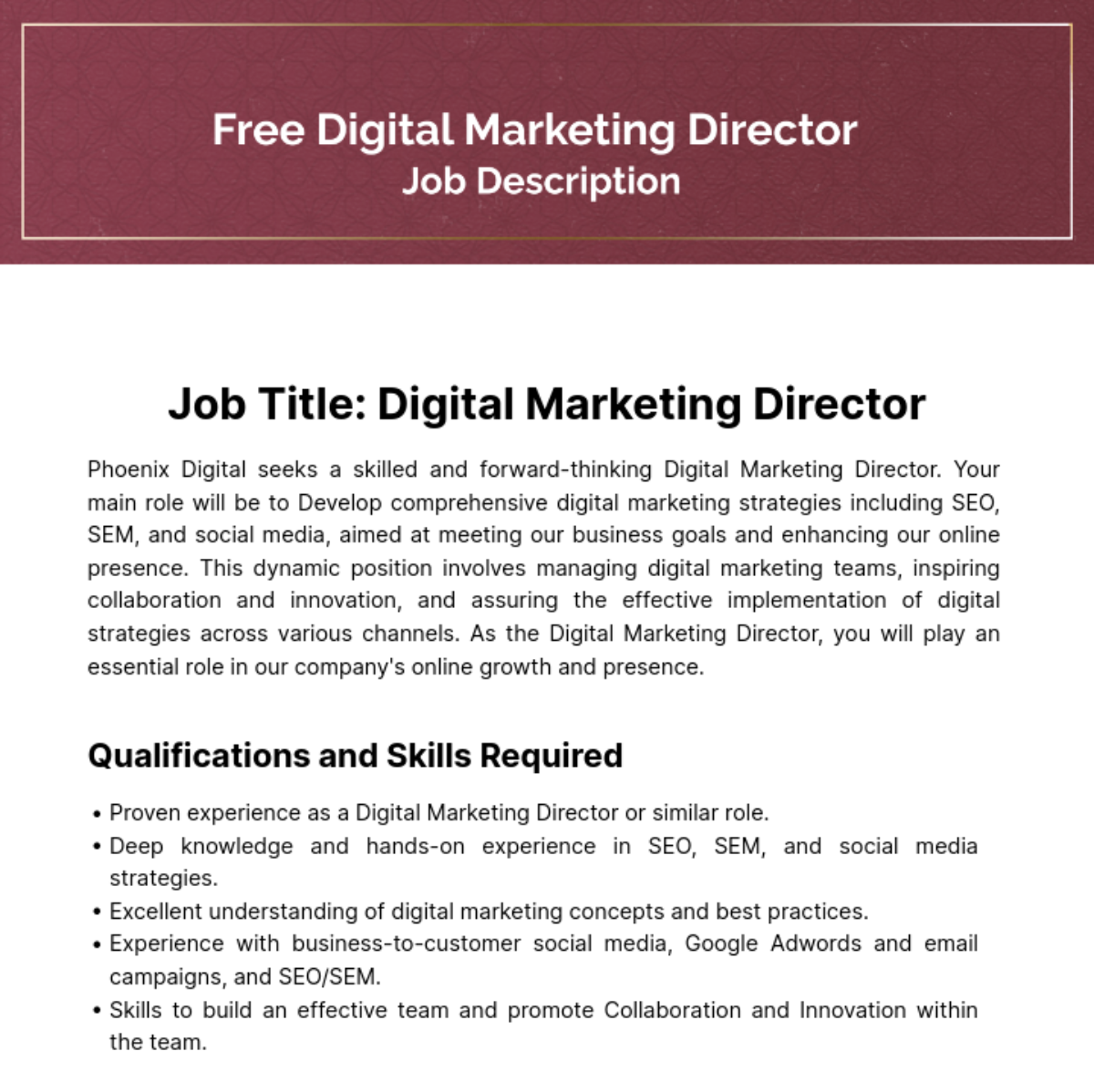 Digital Marketing Director Job Description Template
