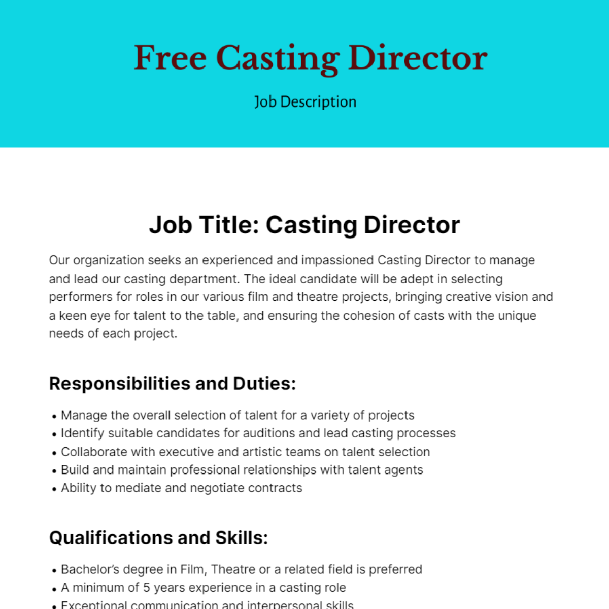 Casting Director Job Description Template