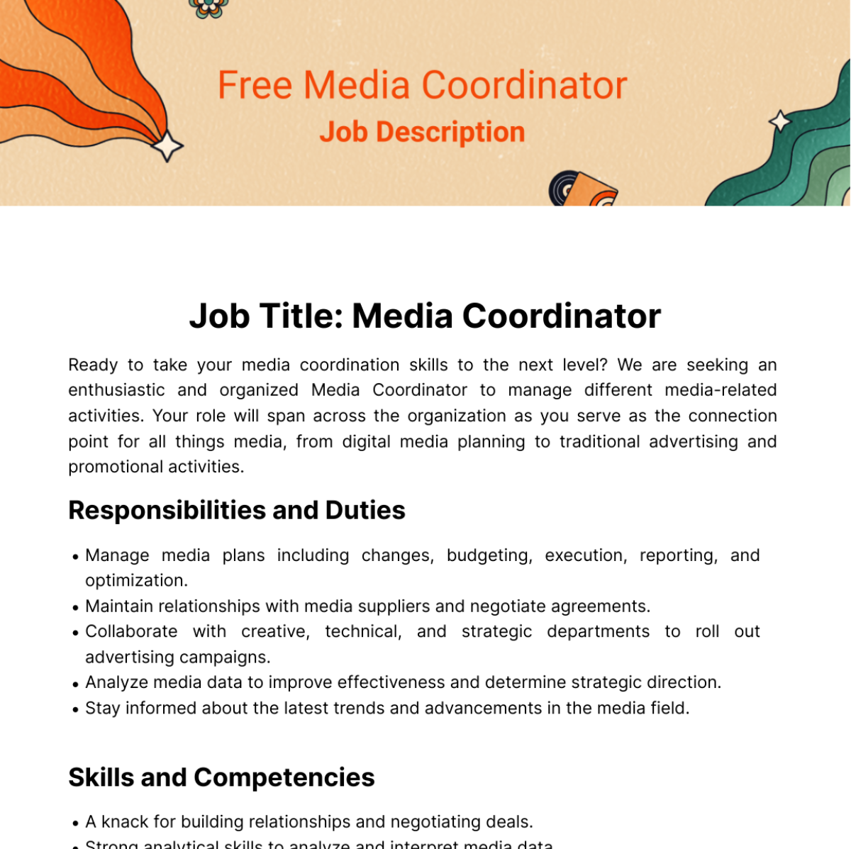 Media Coordinator Job Description Template
