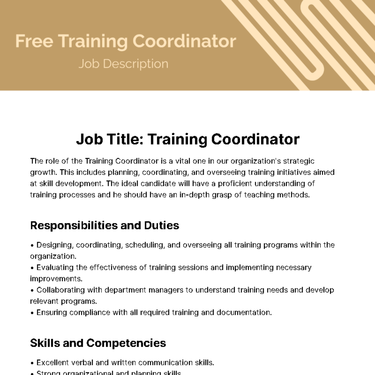 Training Coordinator Job Description Template