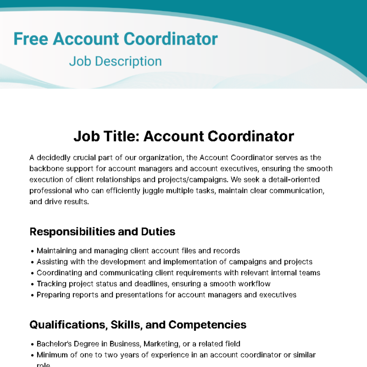 Account Coordinator Job Description Template