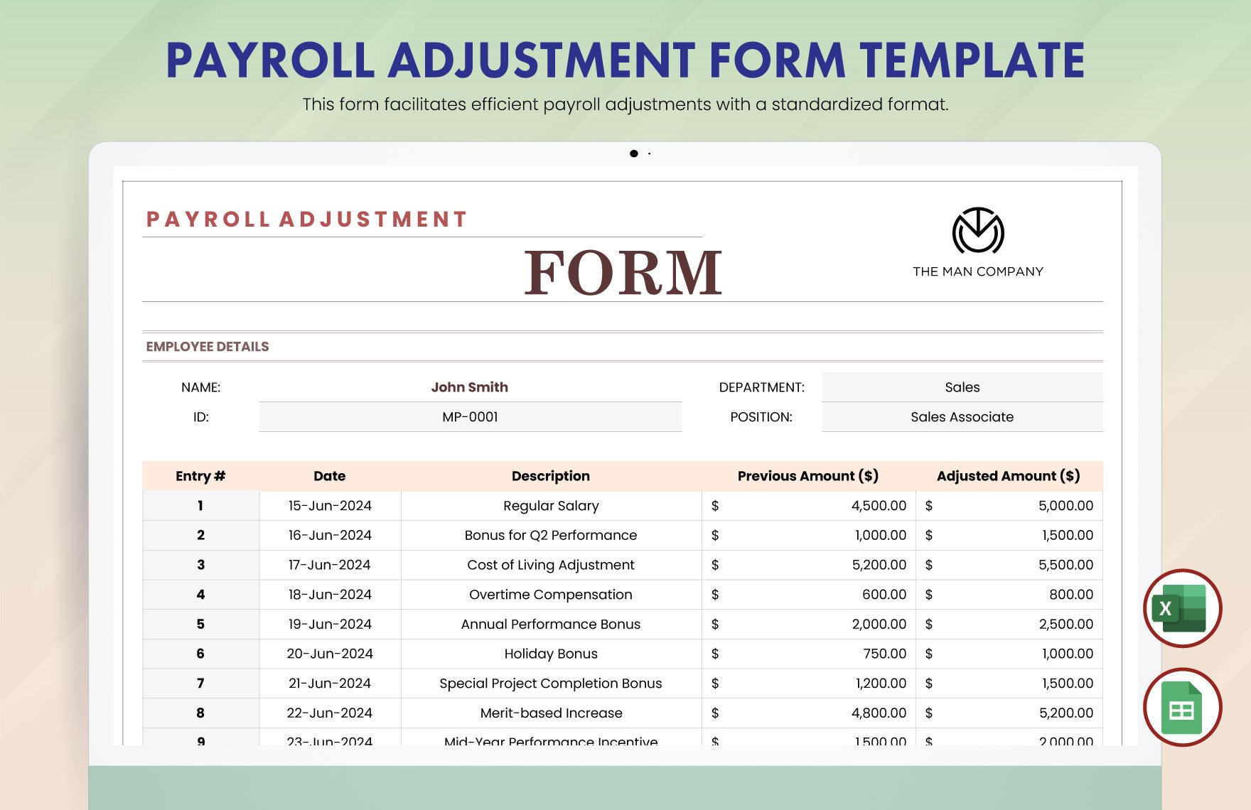 Payroll Adjustment Form Template