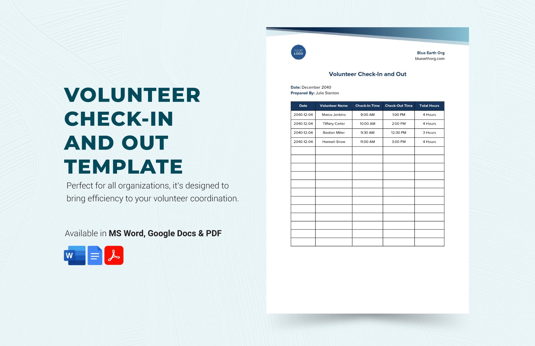 Free Volunteer Check-in and Out Template