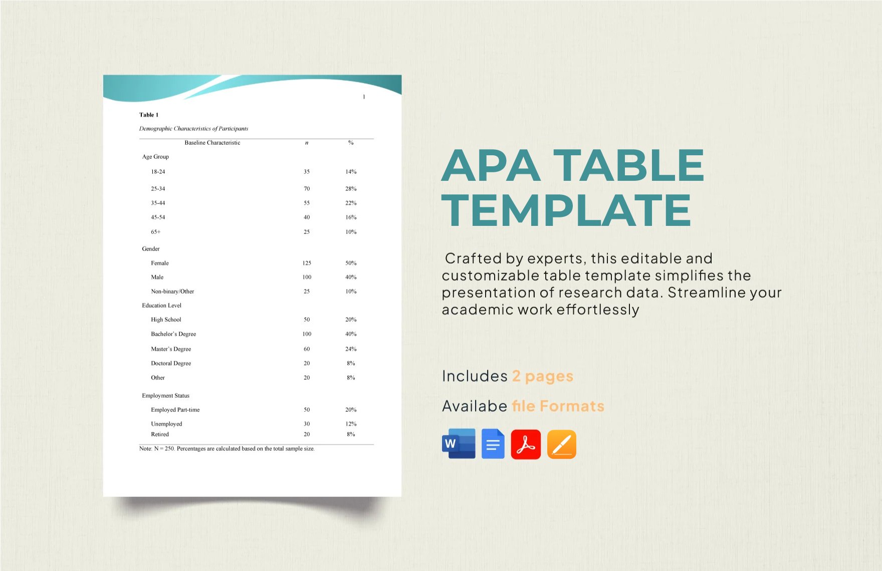 Free APA Table Template in Word, Google Docs, PDF, Apple Pages