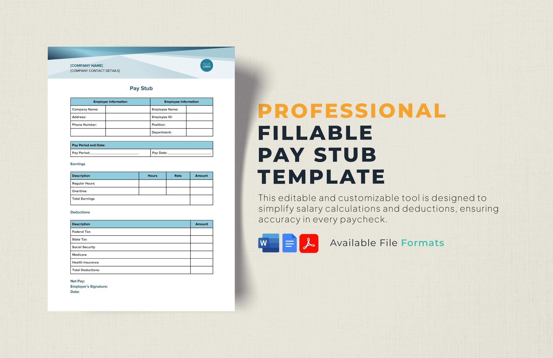 Fillable Pay Stub Template