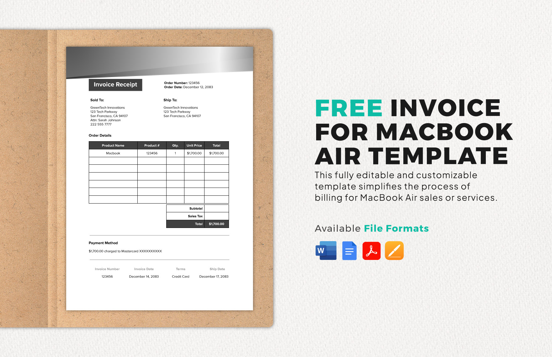 Invoice for Macbook Air Template