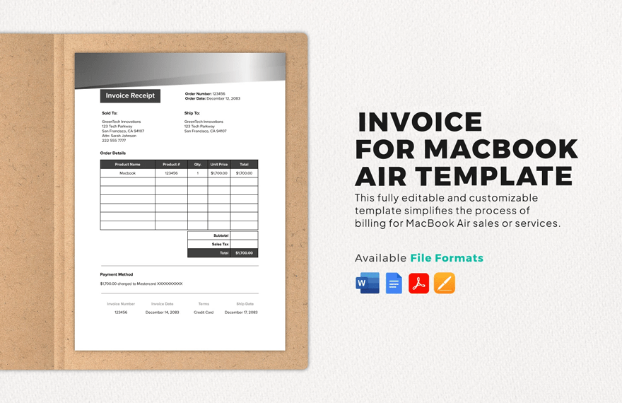 Free Invoice for Macbook Air Template in Word, Google Docs, PDF, Apple Pages