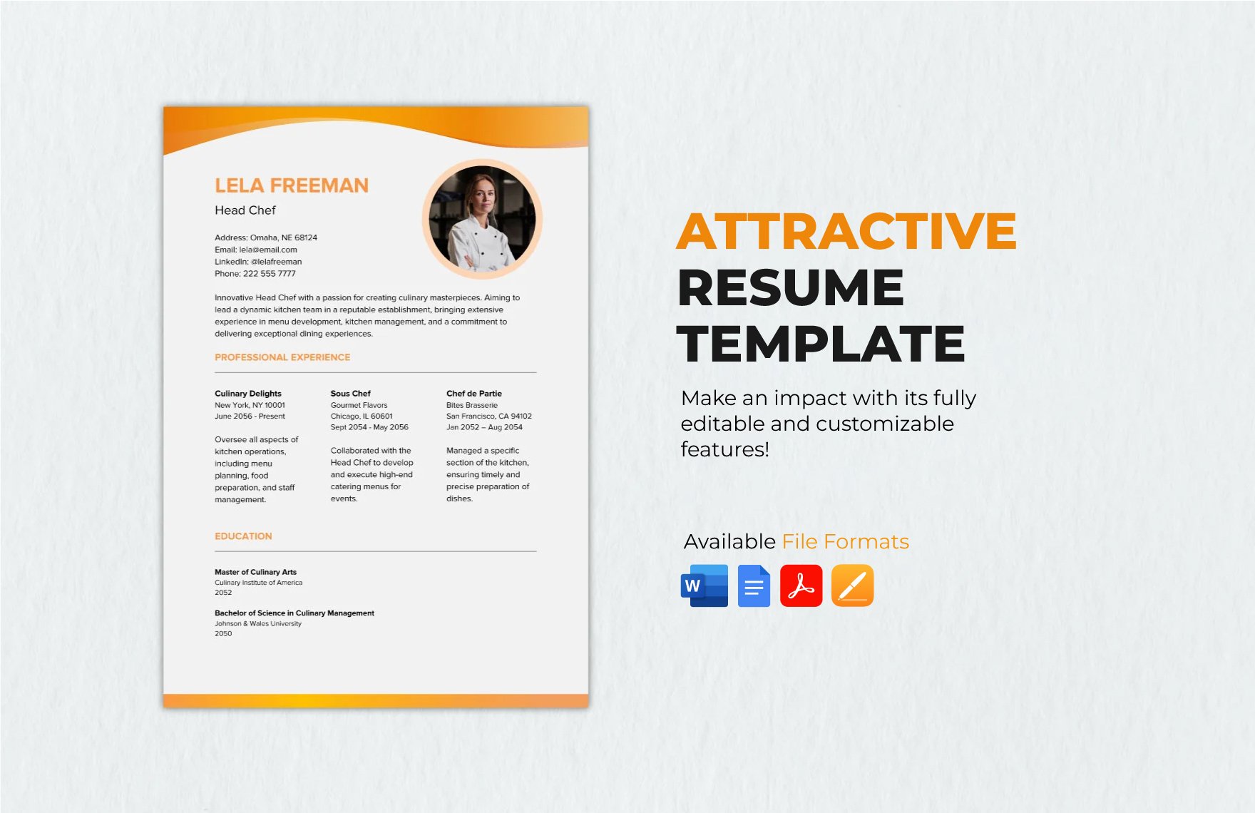 Free Attractive Resume Template in Word, Google Docs, PDF, Apple Pages