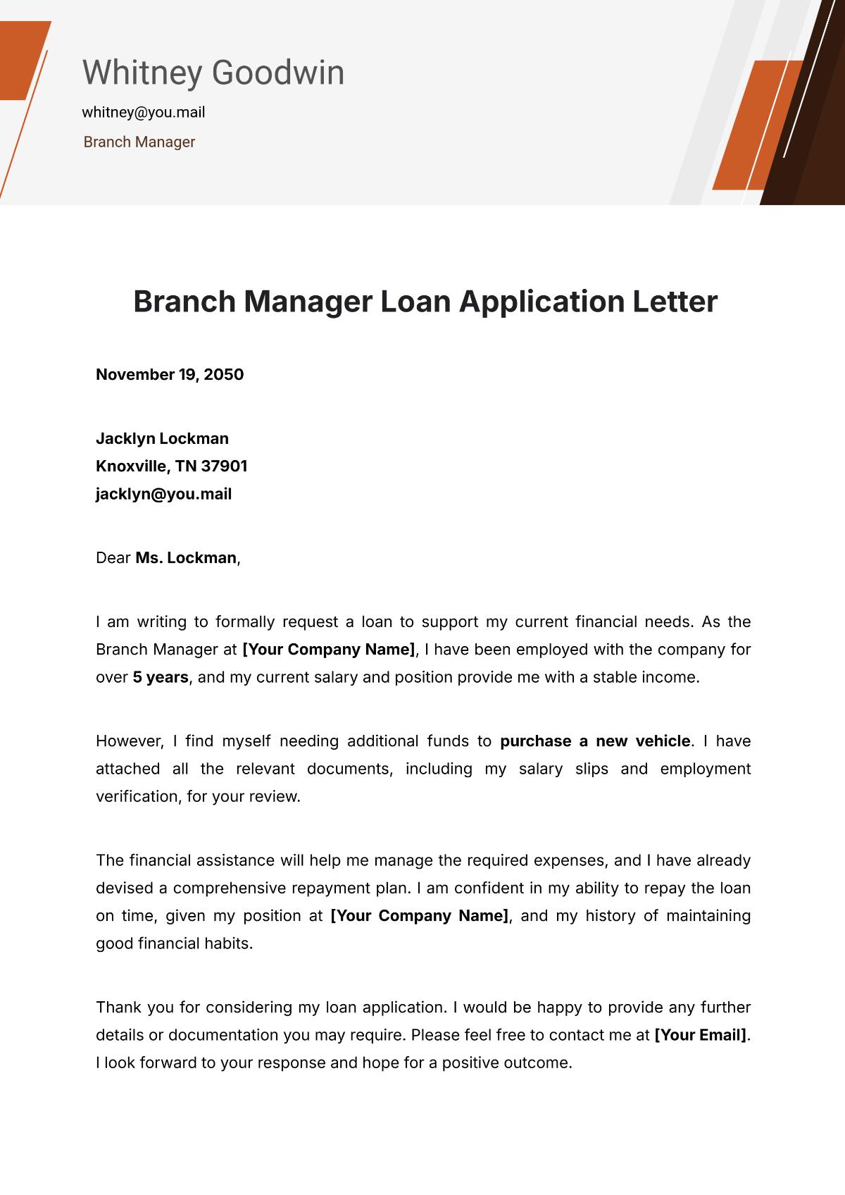 Branch Manager Loan Application Letter Template - Edit Online & Download