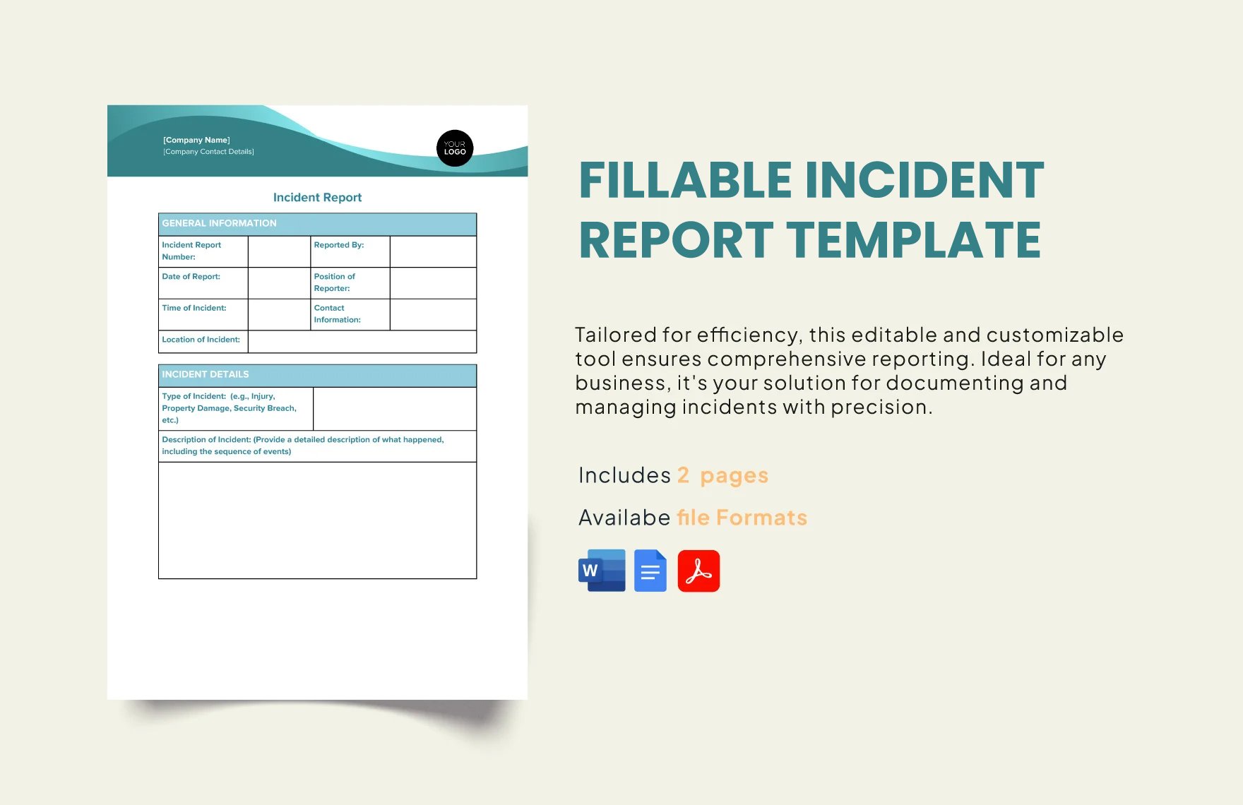 Free Fillable Incident Report Template in Word, Google Docs, PDF