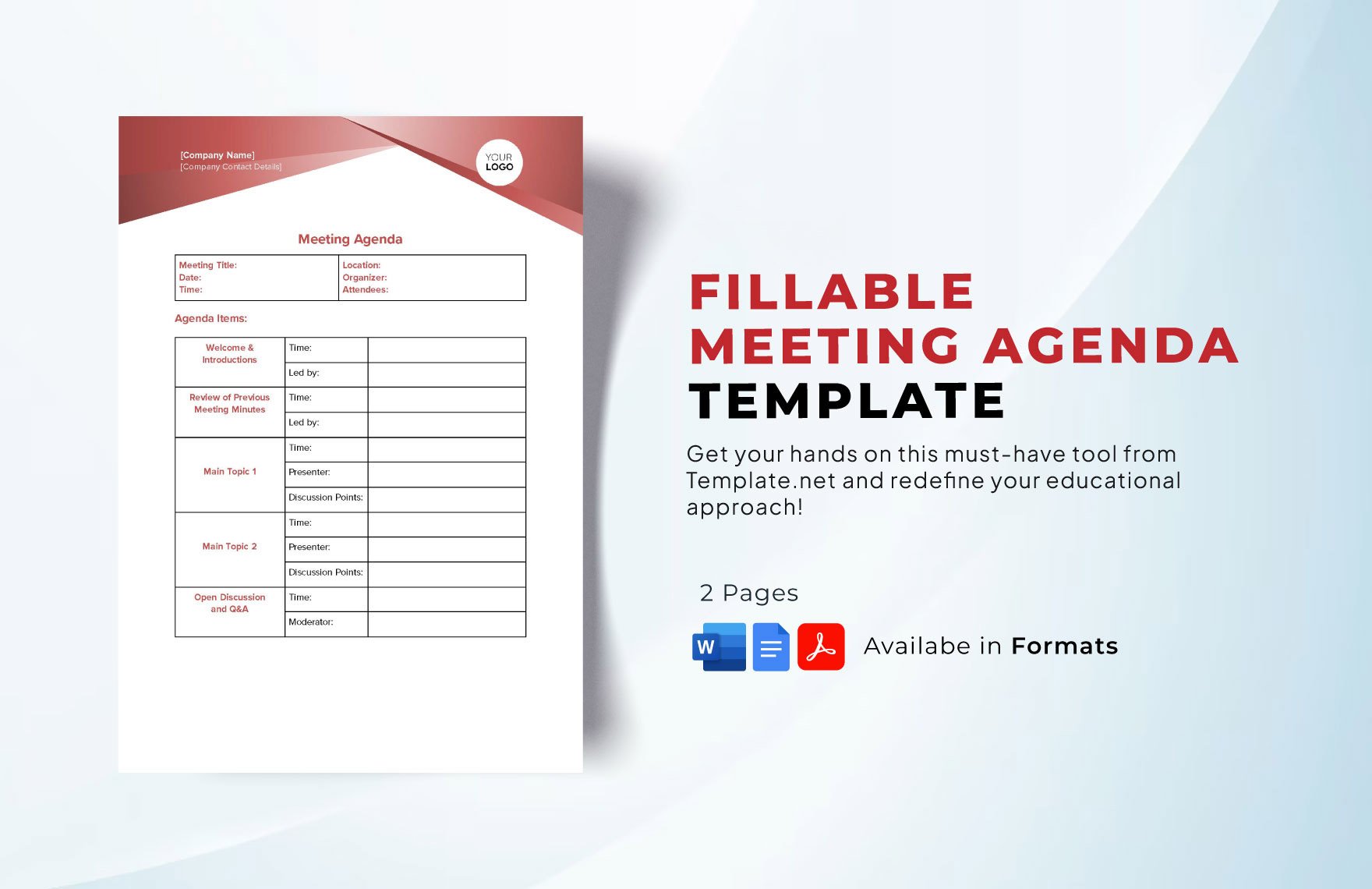 Free Fillable Meeting Agenda Template
