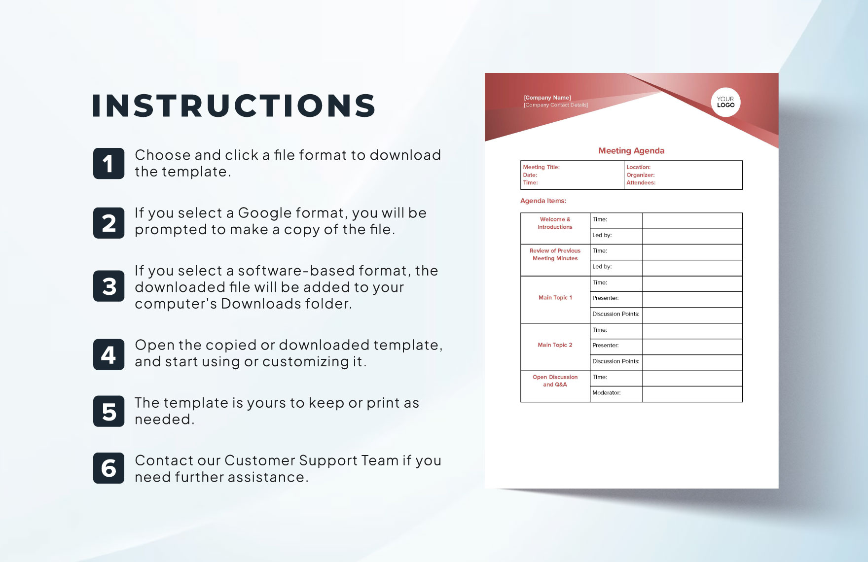 Fillable Meeting Agenda Template