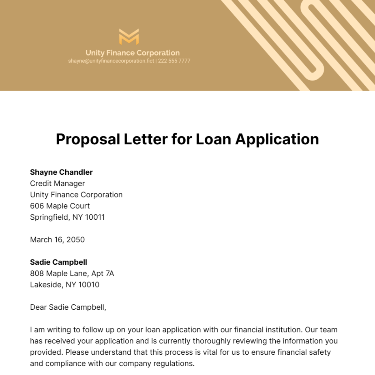 Proposal Letter for Loan Application Template