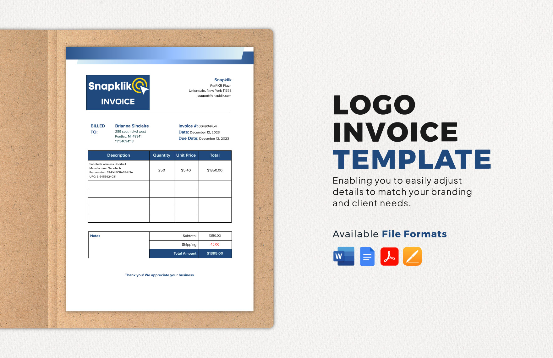Free Editable Invoice Templates In PDF To Download