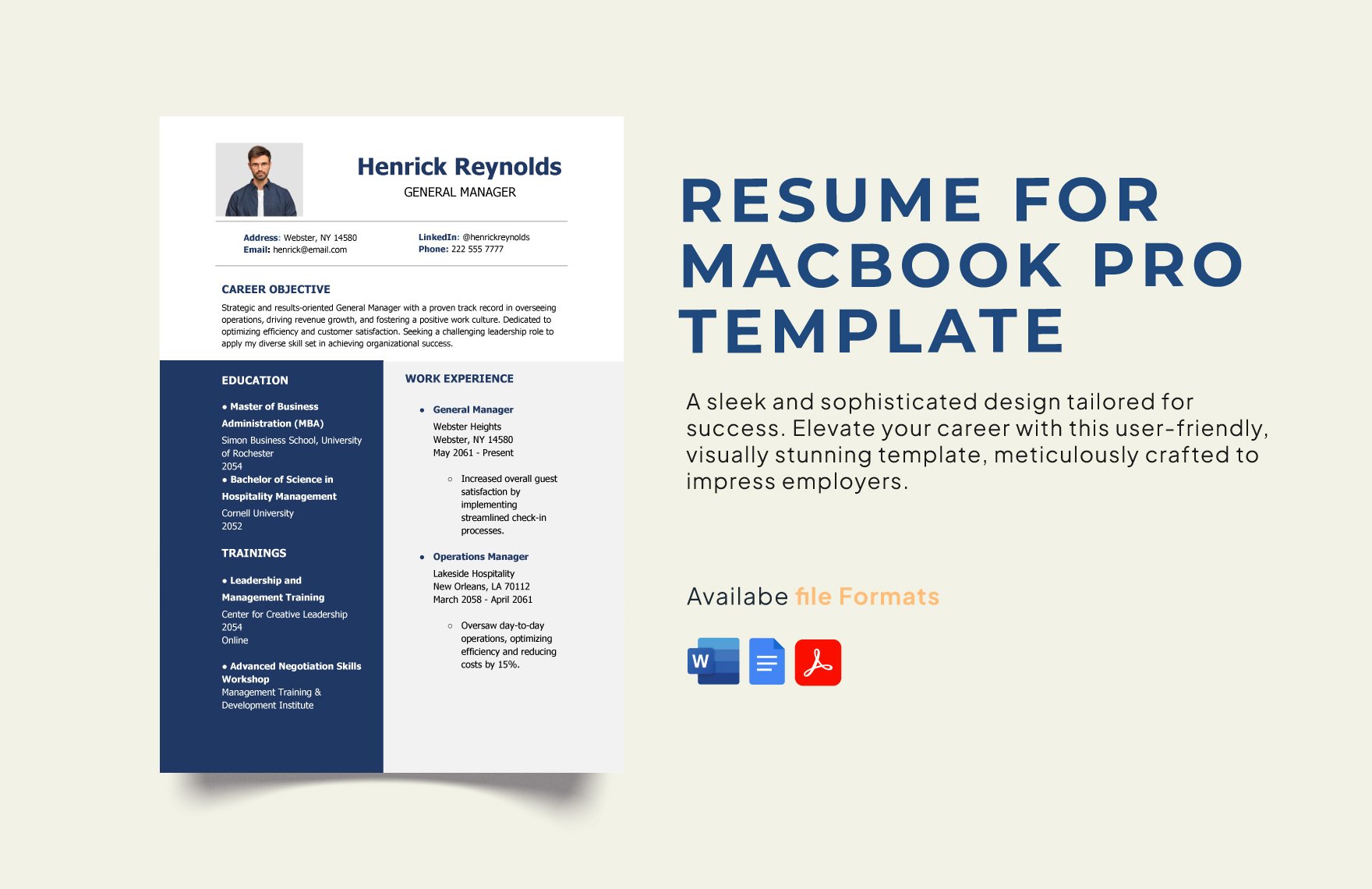 Resume for Macbook Pro Template in Word, Google Docs, PDF, Apple Pages, InDesign