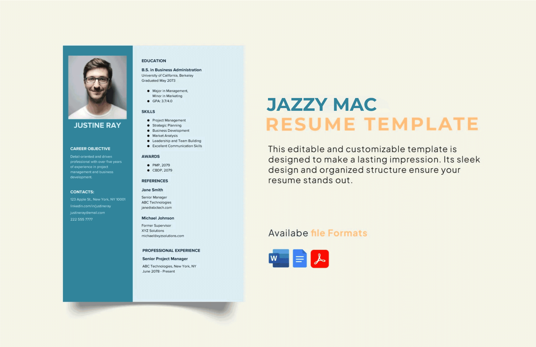 Free Jazzy Mac Resume Template in Word, Google Docs, PDF, Apple Pages