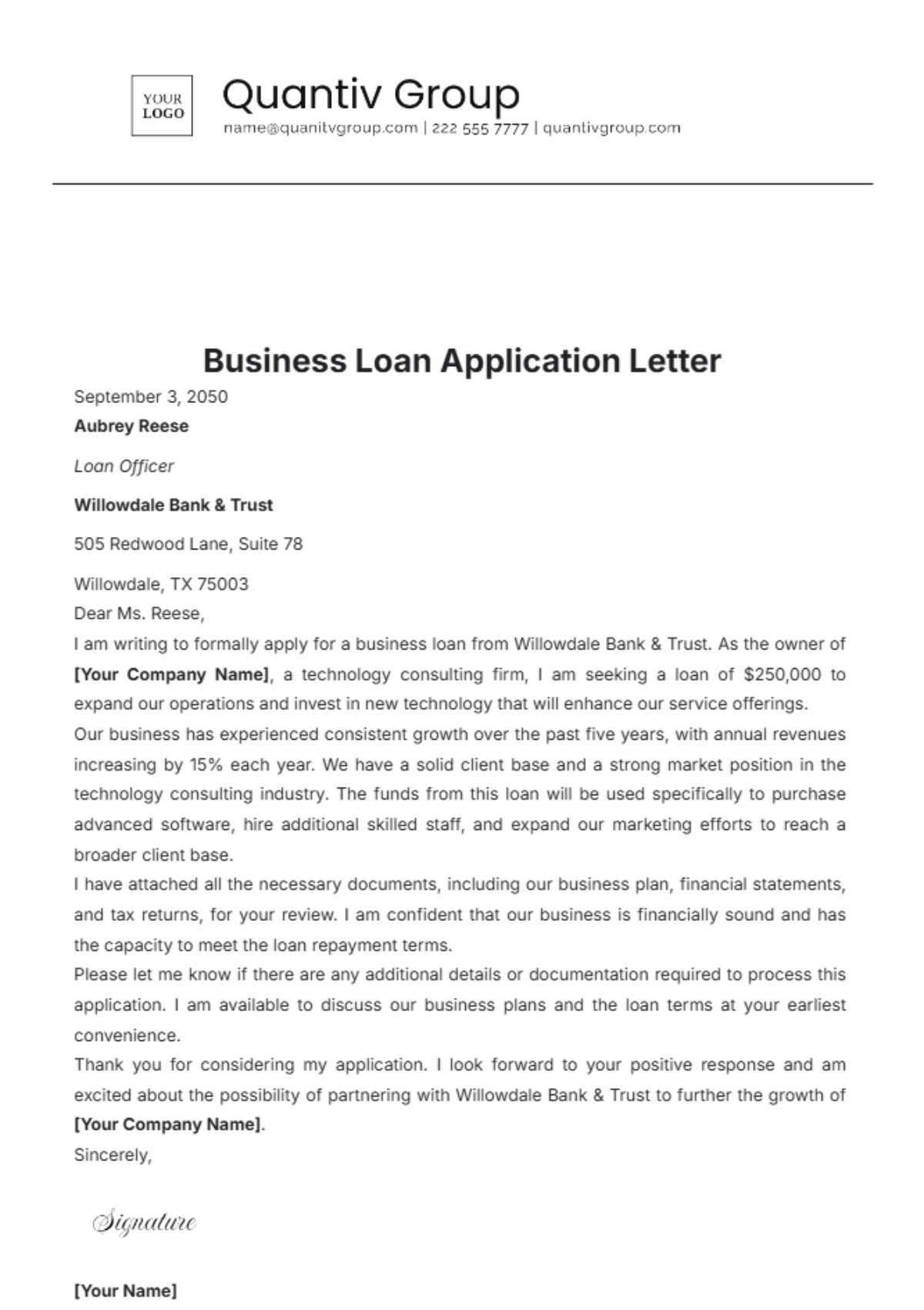 Business Loan Application Letter Template