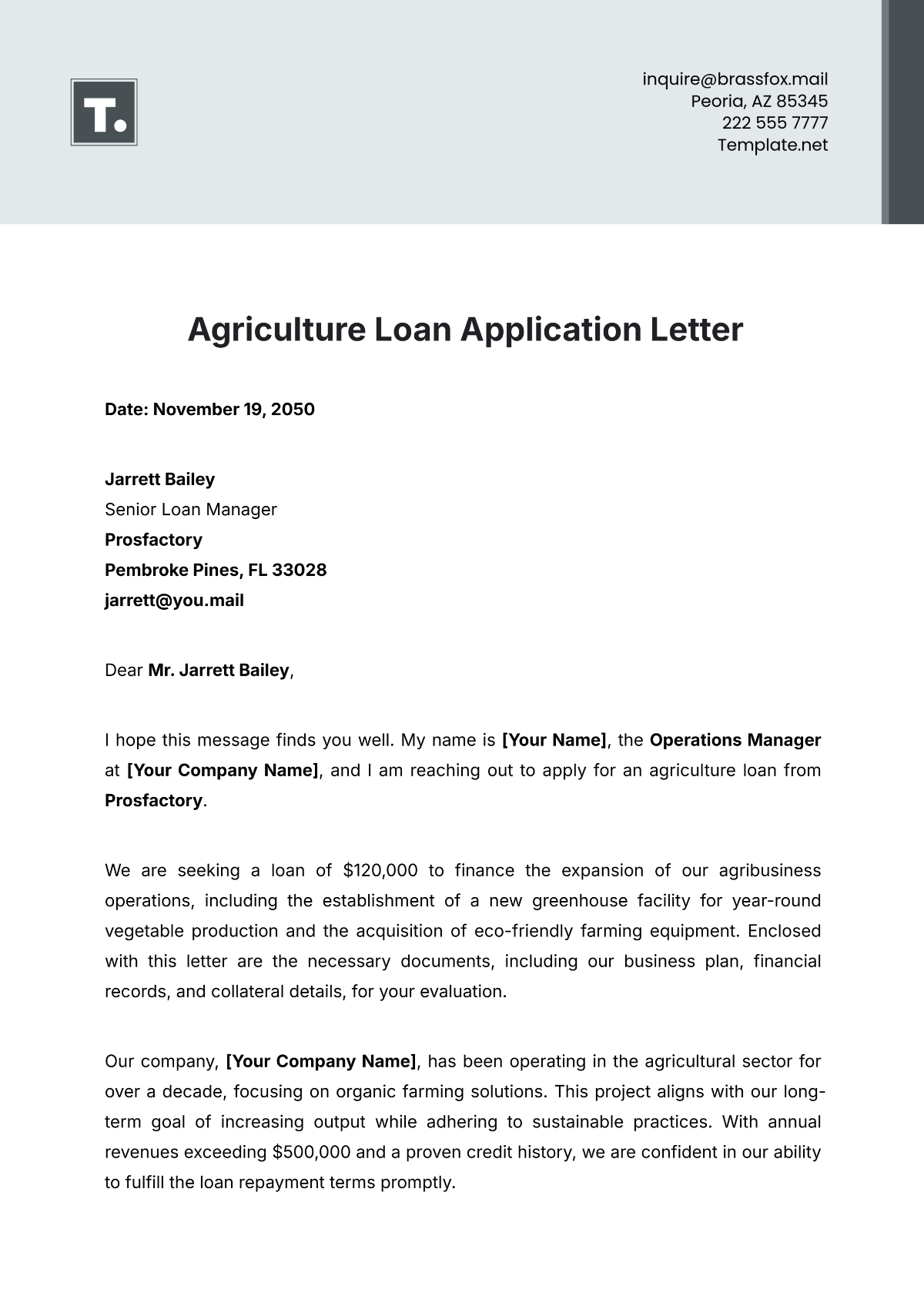 Agriculture Loan Application Letter Template - Edit Online & Download