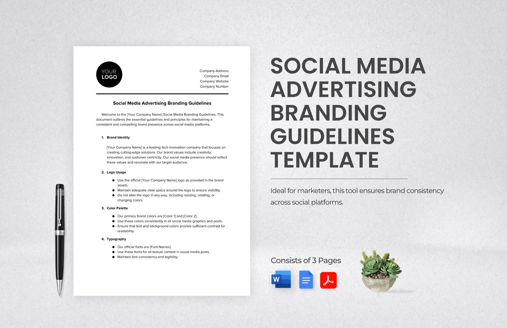 Social Media Advertising Branding Guidelines Template in Word, Google Docs, PDF