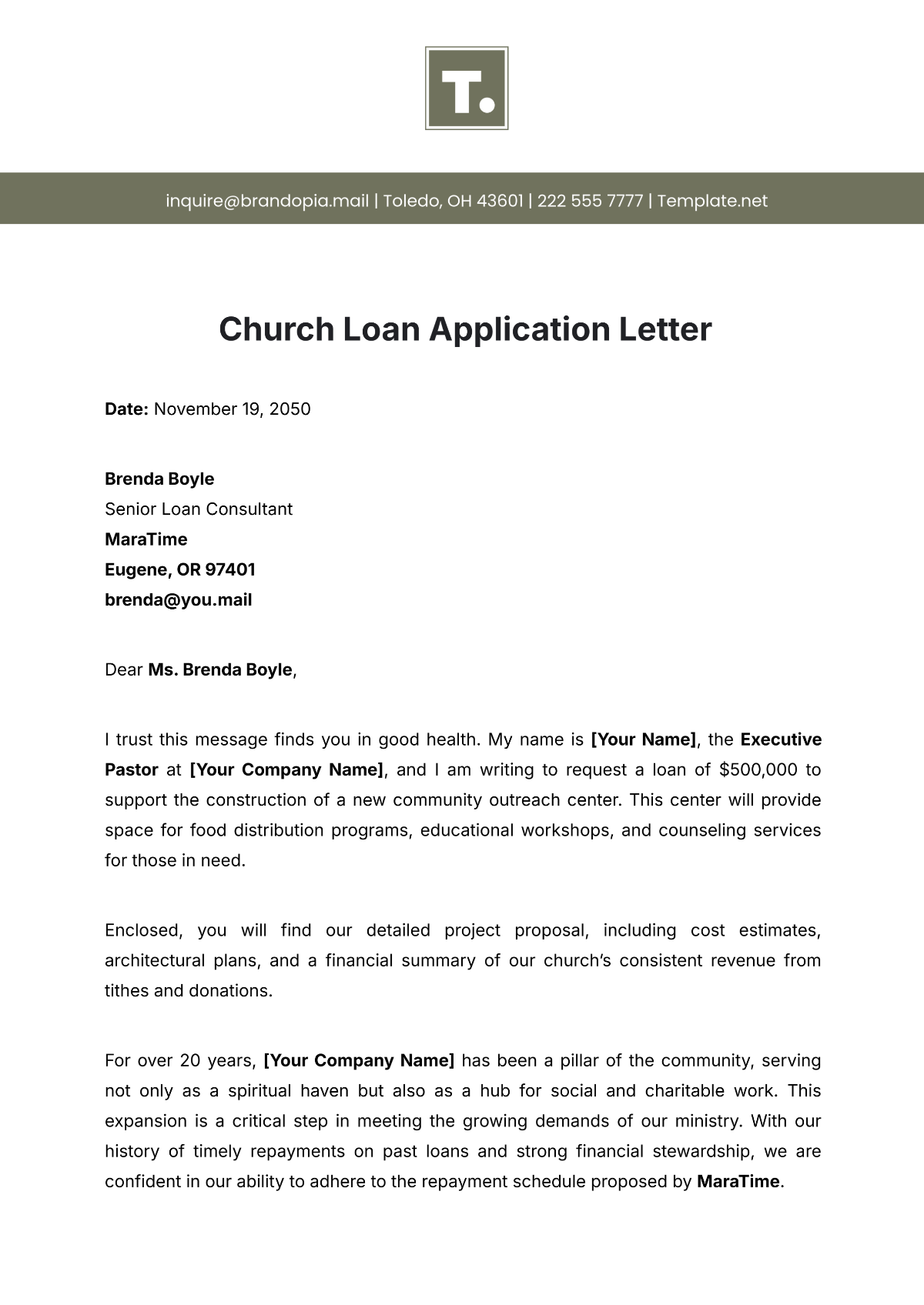 Church Loan Application Letter Template - Edit Online & Download