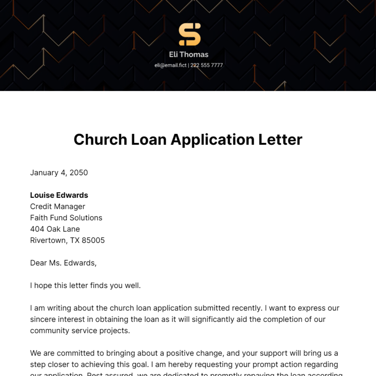 Church Loan Application Letter Template