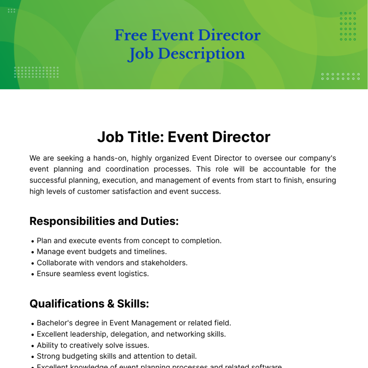 Event Director Job Description Template