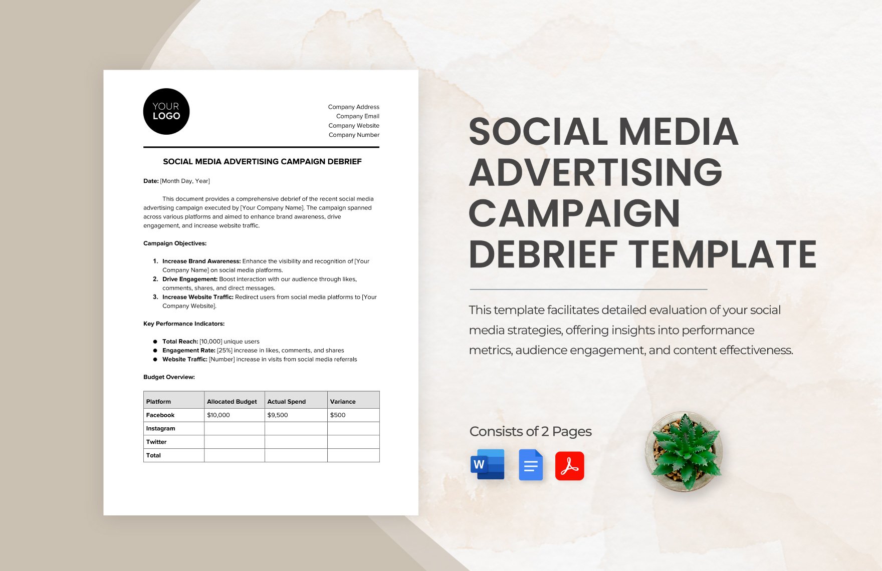 Social Media Advertising Campaign Debrief Template in Word, Google Docs, PDF