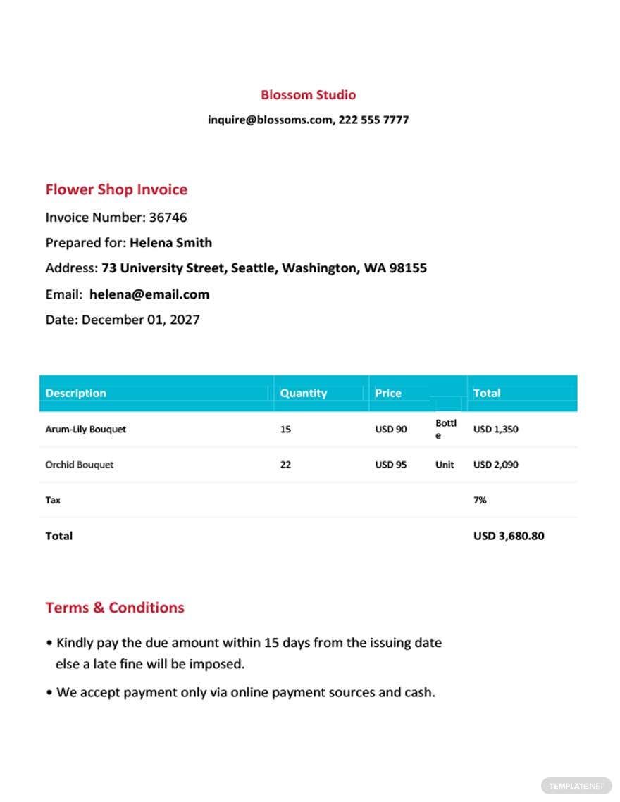 Printable Flower Shop Invoice Template