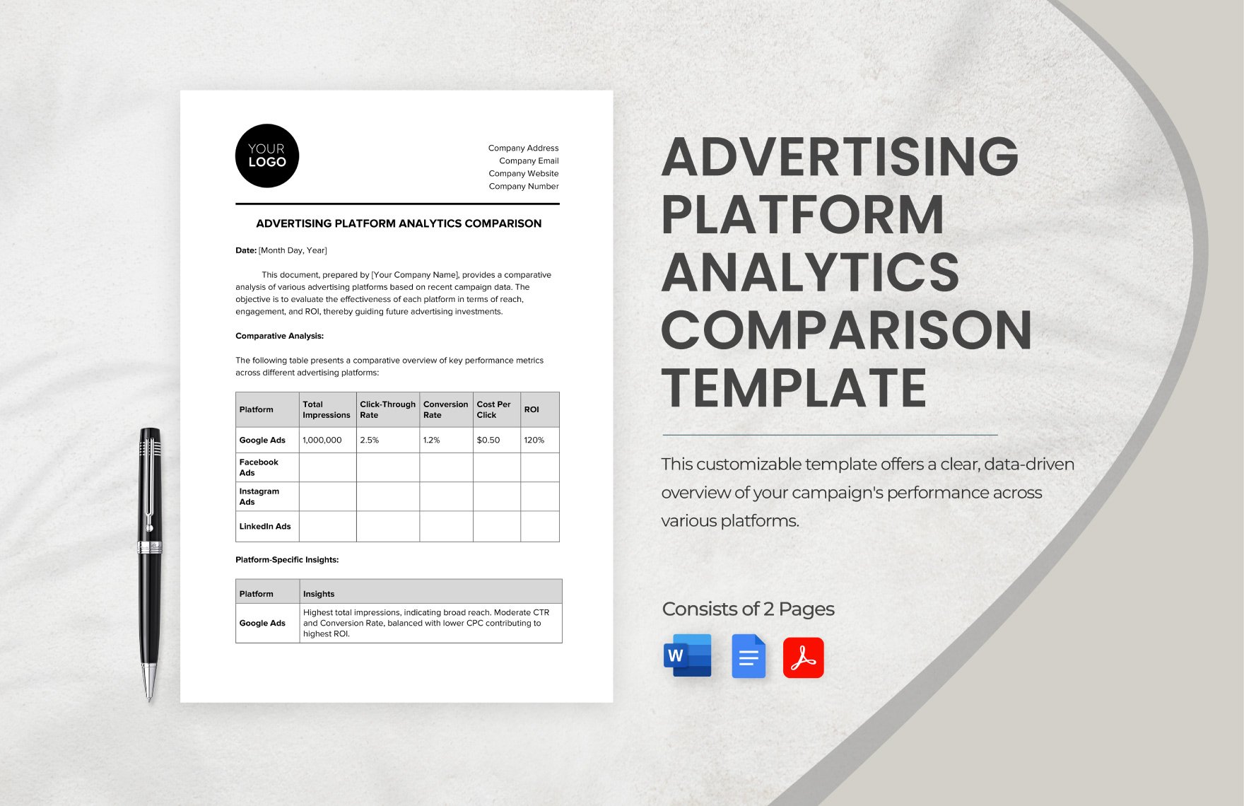 Advertising Platform Analytics Comparison Template in Word, Google Docs, PDF