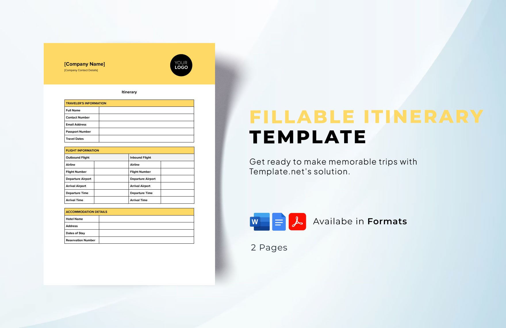 Fillable Itinerary Template