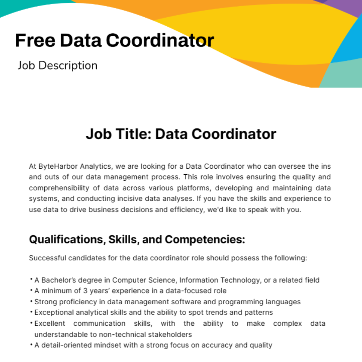 Data Coordinator Job Description Template