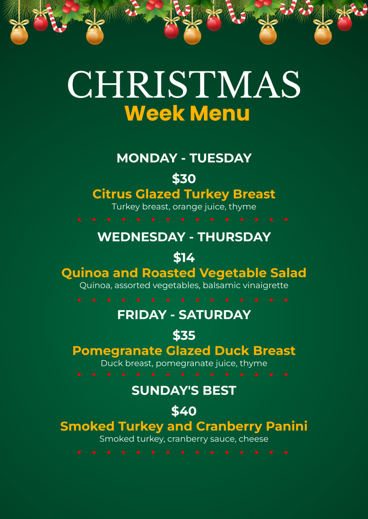 Free Christmas Week Menu Template