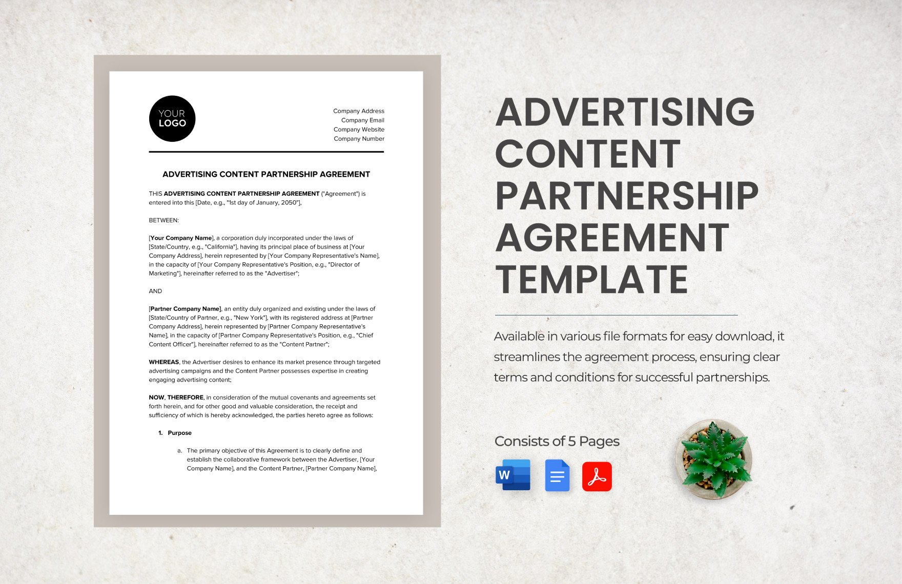 Advertising Content Partnership Agreement Template
