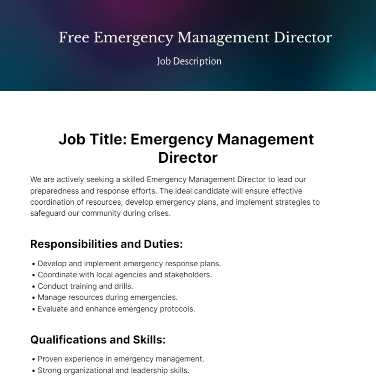 Emergency Management Director Job Description Template
