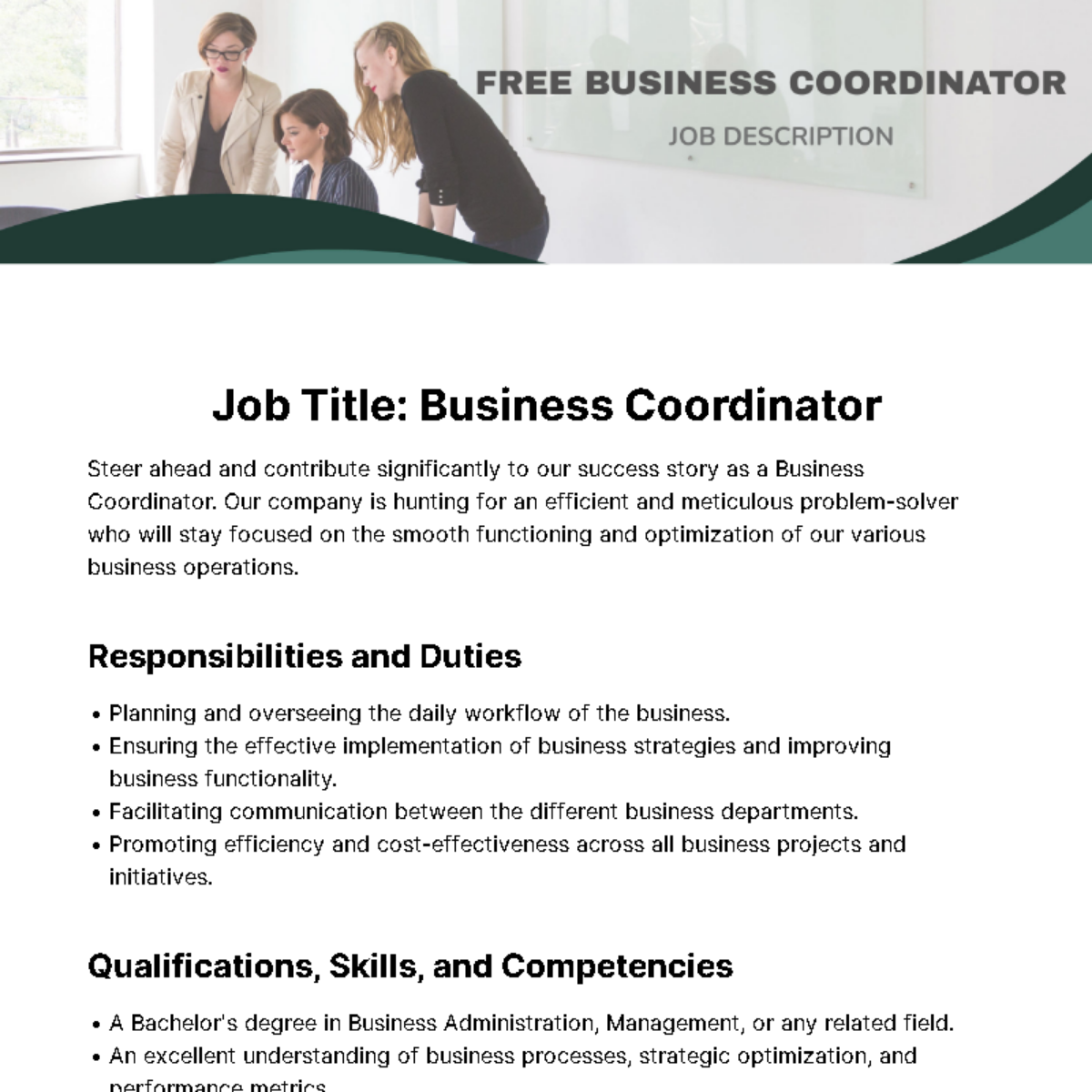 Business Coordinator Job Description Template