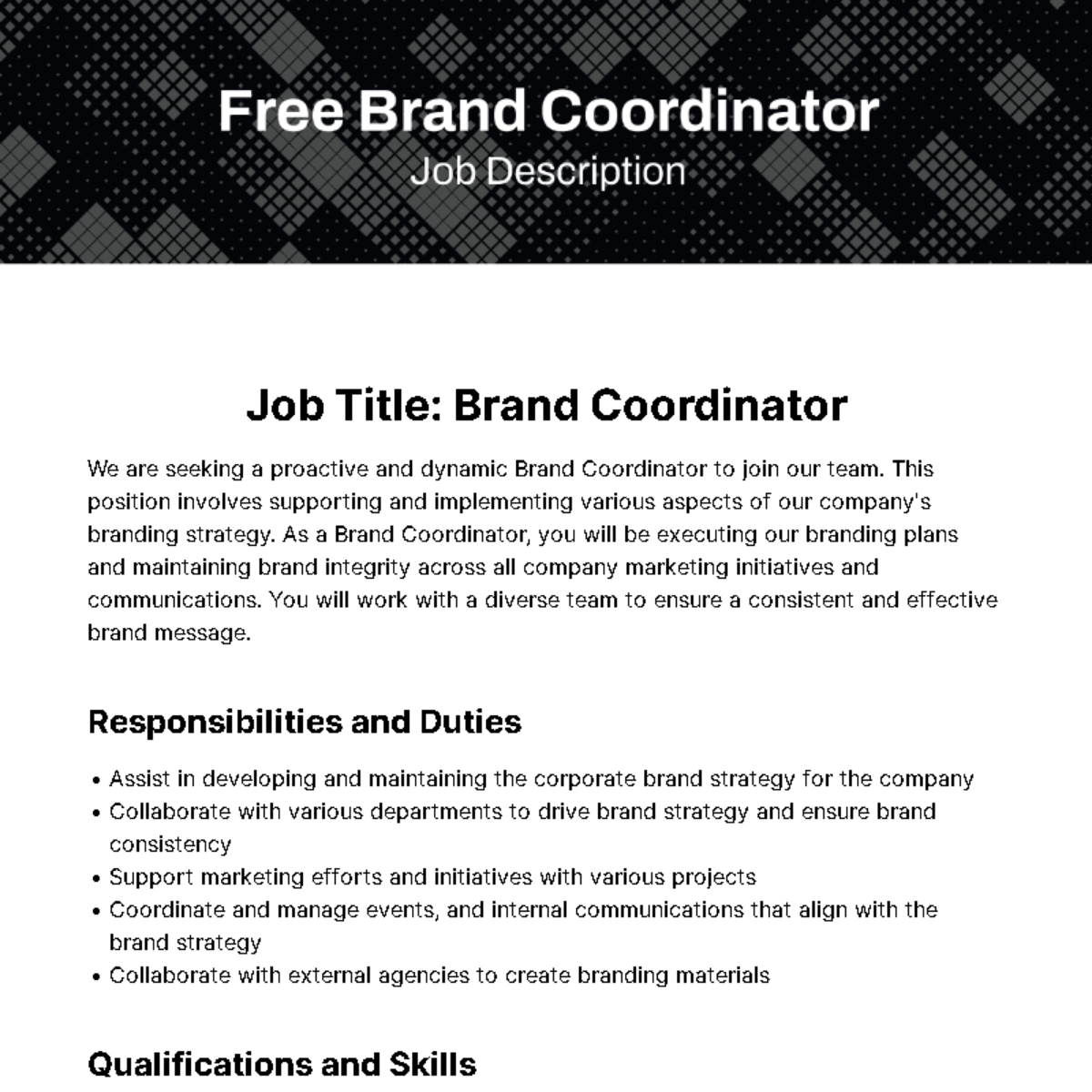 Brand Coordinator Job Description Template