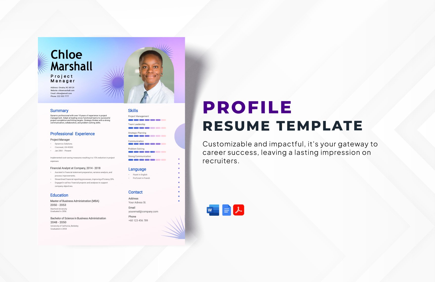 Profile Resume Template in Word, Google Docs, PDF, Apple Pages