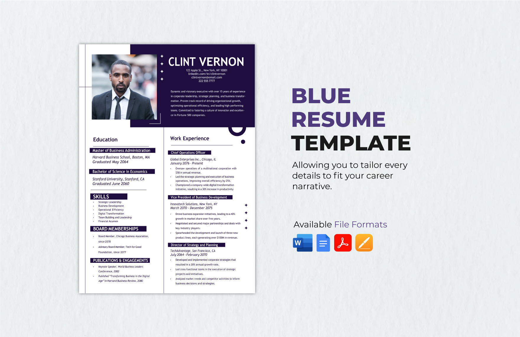 Blue Resume Template In PDF Word Google Docs Pages Download 