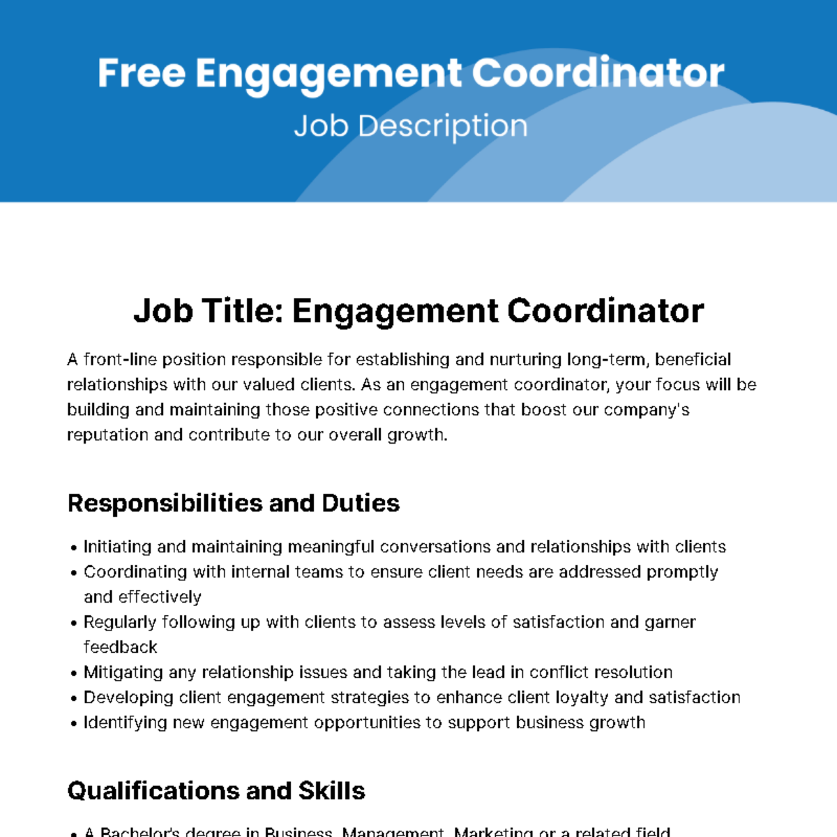 Engagement Coordinator Job Description Template
