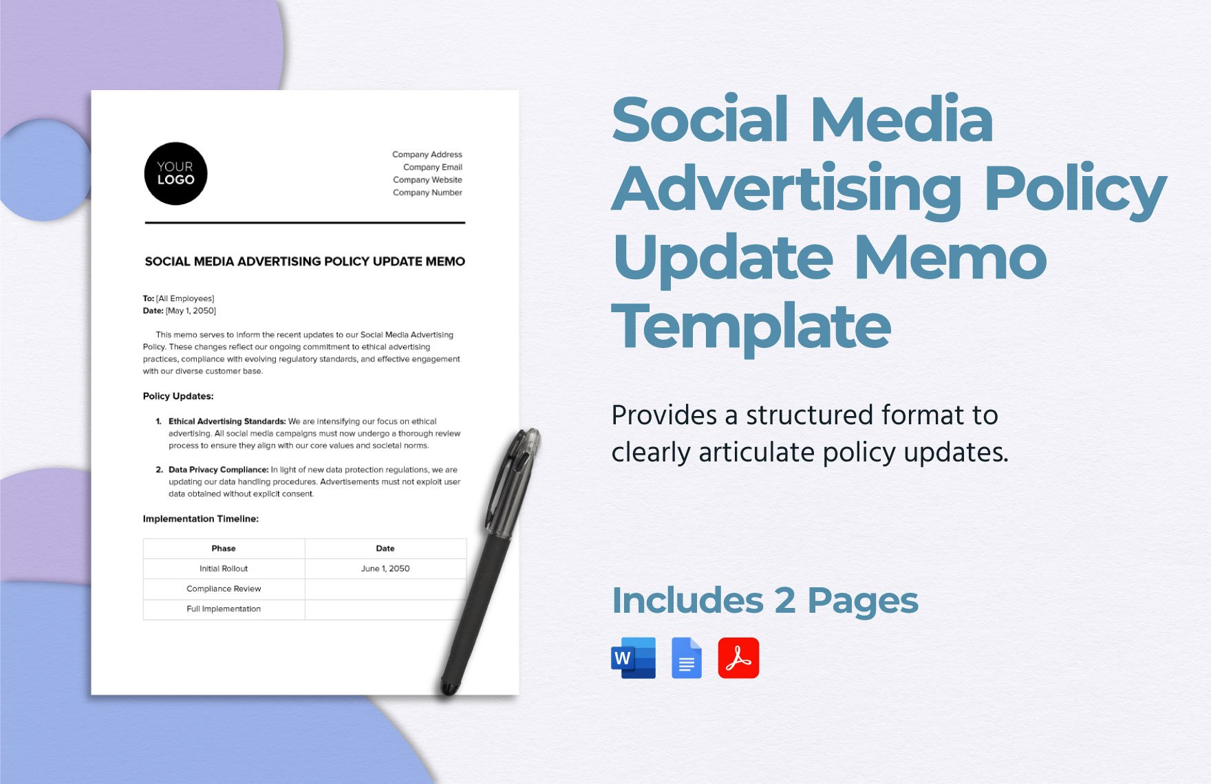 Social Media Advertising Policy Update Memo Template