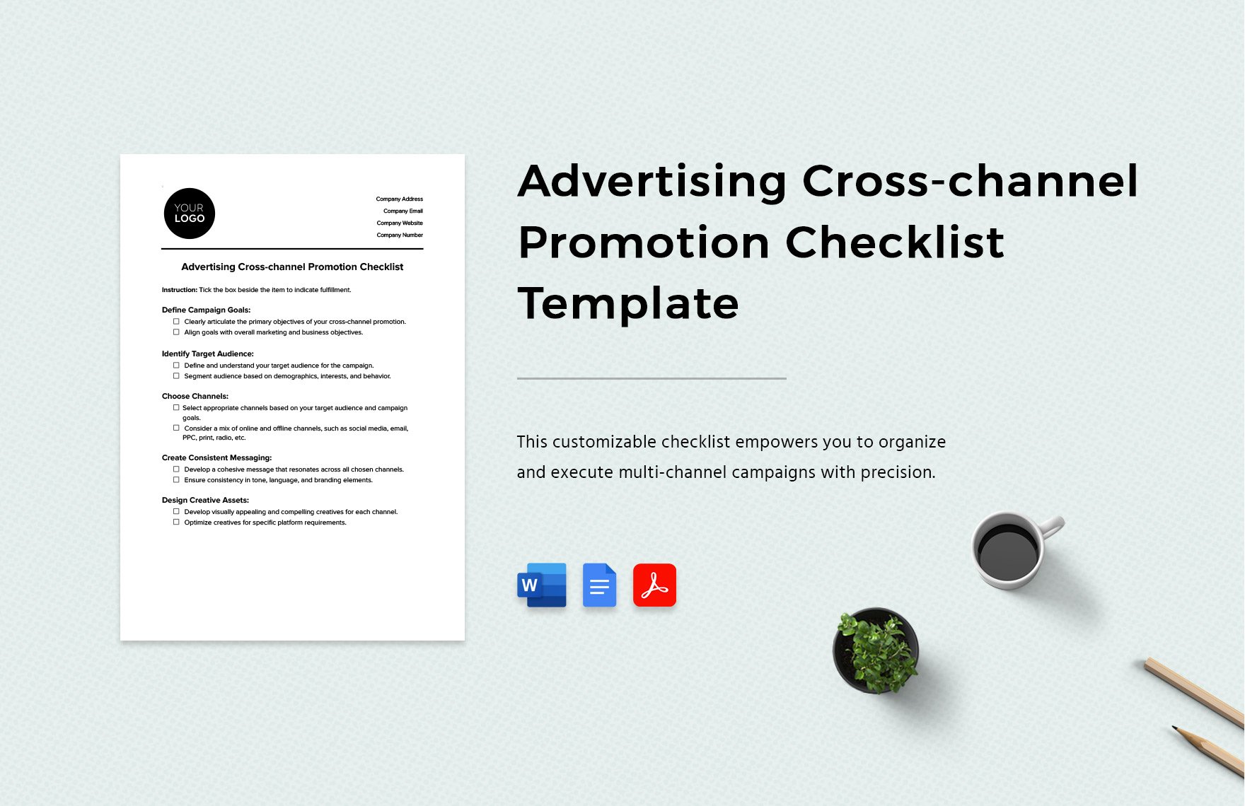 Advertising Cross-channel Promotion Checklist Template in Word, Google Docs, PDF