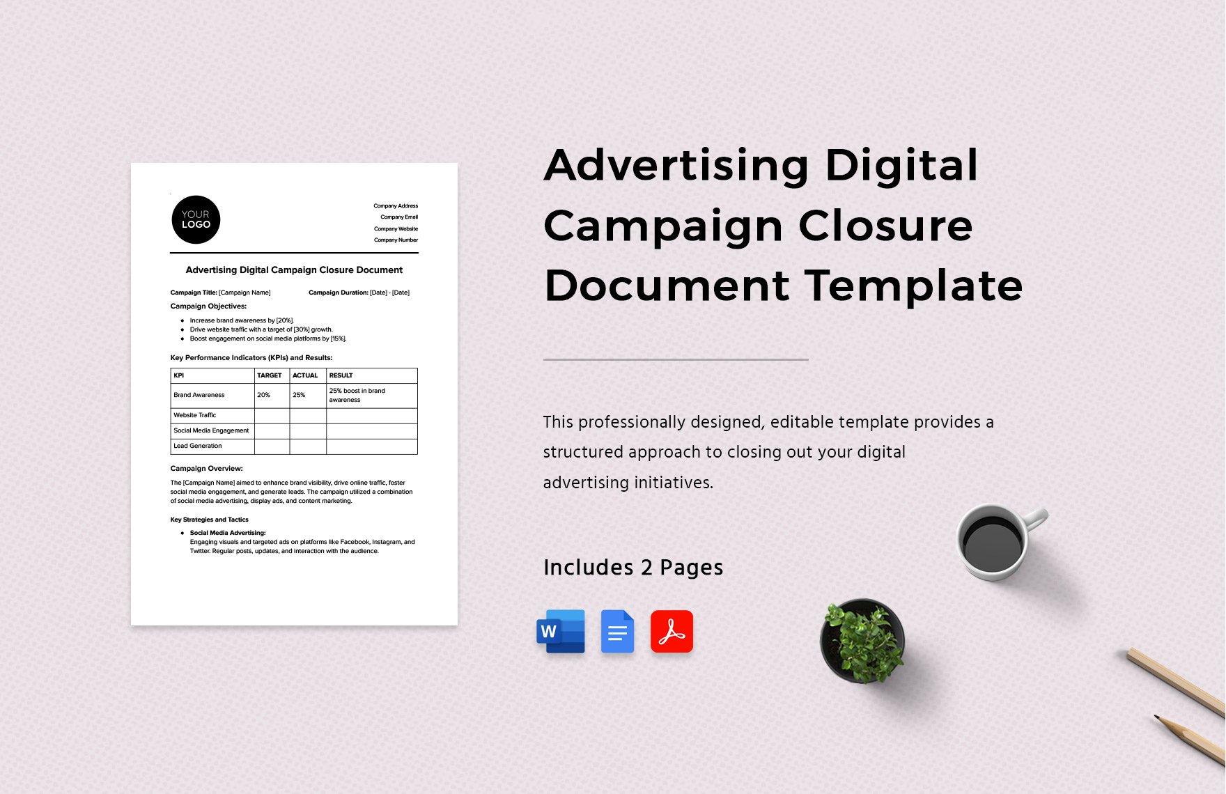 Advertising Digital Campaign Closure Document Template in Word, Google Docs, PDF