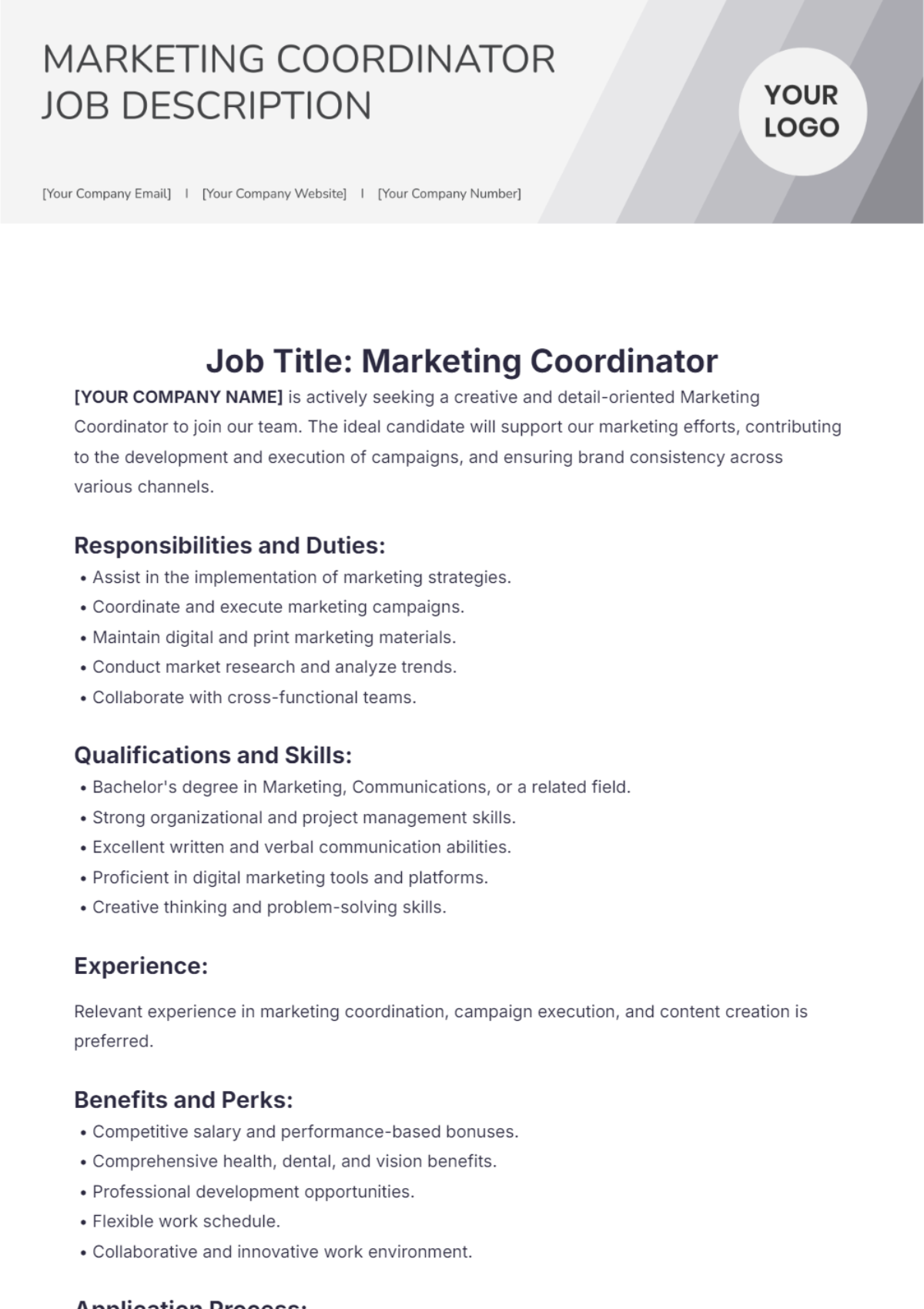 Marketing Coordinator Job Description Template - Edit Online & Download