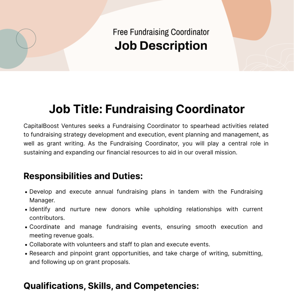 Fundraising Coordinator Job Description Template