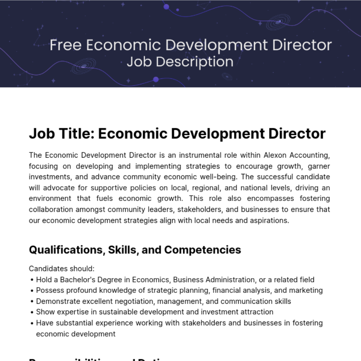 Economic Development Director Job Description Template