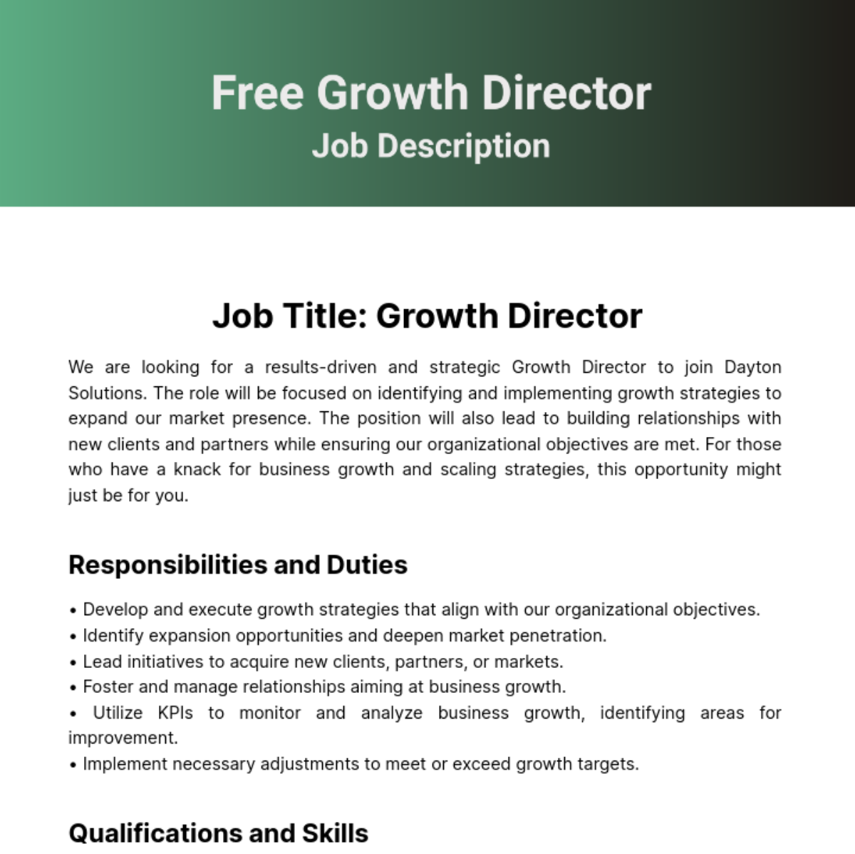 Growth Director Job Description Template