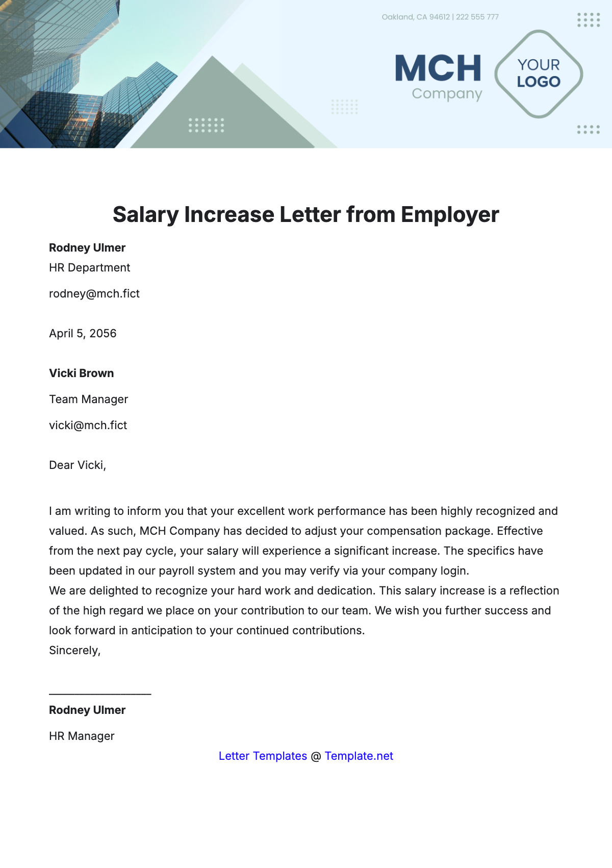 Salary Increase Letter from Employer Template