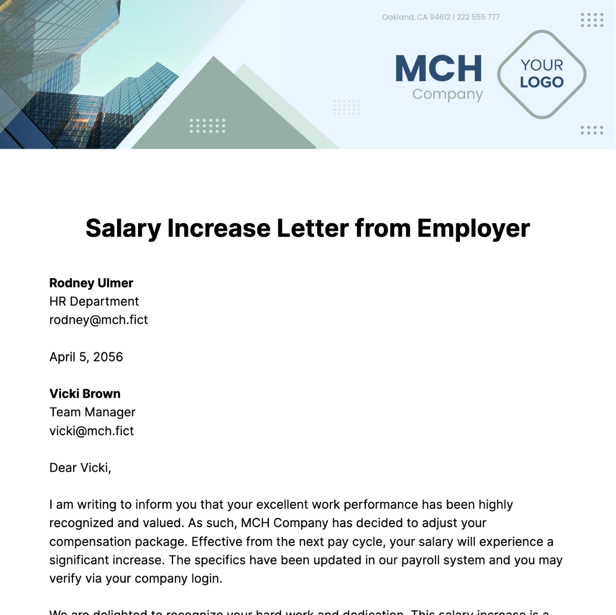 Free Salary Increase Letter from Employer Template