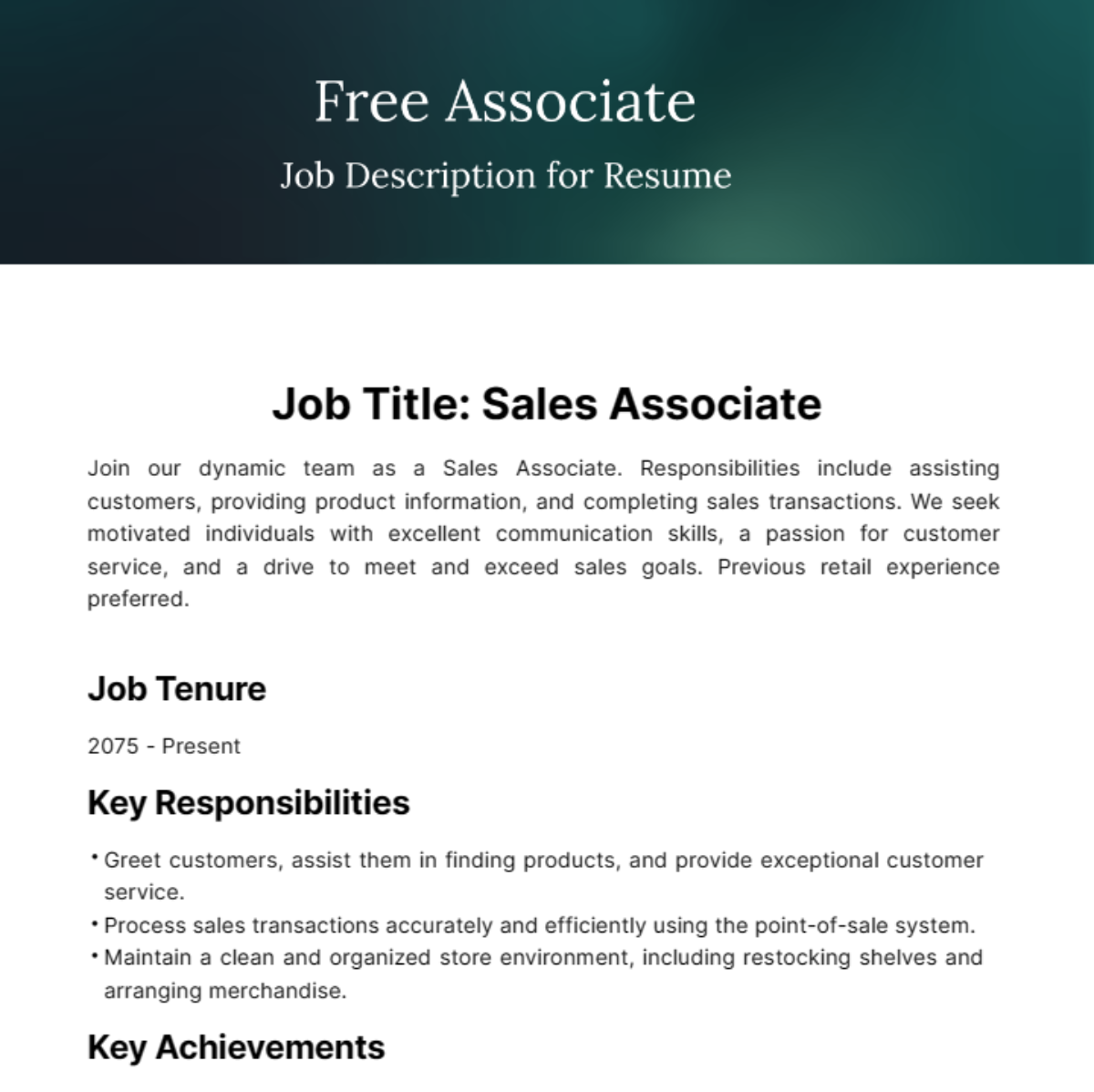 Associate Job Description for Resume Template