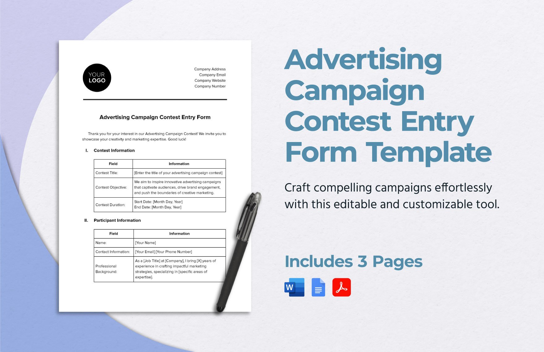 Advertising Campaign Contest Entry Form Template in Word, Google Docs, PDF